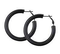 FOCALOOK Créoles Acier Noir Femme 40mm Boucle d'Oreilles Anneau 4cm/5mm d'Epaisseur Statement Hoop Earrings