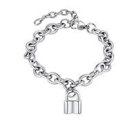 FOCALOOK Gourmette Homme Acier avec Charm Serrure Chaîne Bracelet 8mm/18+5cm Hip Hop Style
