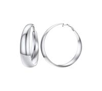 FOCALOOK Grande Créole Argent Femme Acier Inoxydable 80mm, Anneaux Épais et Plats pour Oreille Boucle d'Oreille pour Femme Percée Ear Hoop Bijou Cadeau avec Boîte