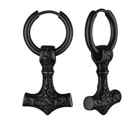 FOCALOOK Pendantes d'Oreilles Homme Marteau de Thor Boucle d'Oreille Viking en Acier Inoxydable/Plaqué Or