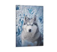 FOCCAR Cool Husky Toile Wall Art Glace Neige Hiver Arbres Modernes Animaux Affiches Décoration Murale Art pour Maison Chambre Artwork