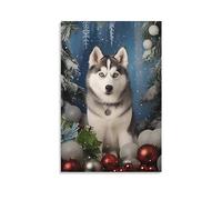 FOCCAR Glam Animal Dog Wall Art Prints Winter Tree Cute Husky Modern Pictures on Canvas Poster Wall Decor for Bedroom Home Decoration