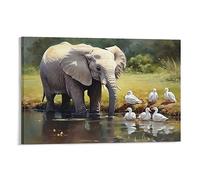 FOCCAR Impression murale vintage éléphant style dessin animé rustique mignon plante canard images sur toile poster décoration murale pour chambre à coucher décoration d'intérieur