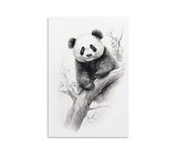 FOCCAR Impression sur toile avec petit panda noir et blanc vintage pour décoration murale d'intérieur
