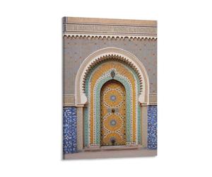 FOCCAR Impression sur toile de porte vintage - Paysage architectural naturel jaune - Décoration murale pour la maison
