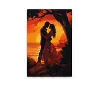 FOCCAR Impression sur toile « Love At Lifetime » - Coucher de soleil - Paysage marin contemporain - Décoration murale pour chambre à coucher