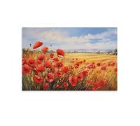 FOCCAR Impressions murales abstraites de fleurs rouges vintage paysage rustique jardin sauvage images sur toile poster décoration murale pour chambre à coucher décoration d'intérieur