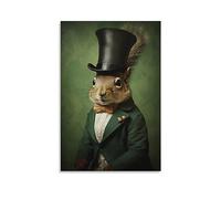 FOCCAR Impressions murales d'écureuil mignon européen vintage costume royal animaux images sur toile poster décoration murale pour chambre à coucher décoration d'intérieur