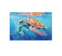 FOCCAR Impressions sur toile de tortue de mer rustique, paysage océanique, animal, affiche pour décoration murale d'intérieur