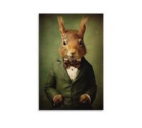FOCCAR Tableau d'art mural de l'écureuil gentleman Impression classique sur toile avec animaux en costume Fantaisie Images pour décoration de chambre à coucher Décoration intérieure