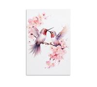 FOCCAR Toile murale mignonne de colibri pour décoration murale de salon - Aquarelle simple - Oiseau rose - Animal - Images à suspendre - Oeuvre d'art mural
