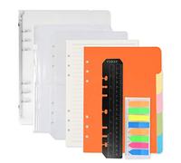 FOCCTS 9Pcs Organiseur Planificateur de Bureau Journal A5, 6 Anneaux, 135 Feuilles Remplacé，Onglets de Billets, Diviseurs, Couvercle, Poche pour Fermeture, Règle pour Signet, Sac