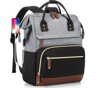 Focdod Sac à dos pour ordinateur portable 17,3" pour femme, sac à dos professionnel, sac à dos pour infirmière, enseignant, sac à dos de travail, sac à dos de voyage avec port USB, noir/gris-marron