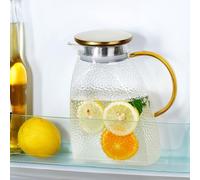 Focenat 1,8 L Cruche En Verre Avec Couvercle,Carafe En Verre Borosilicate,Carafe de Porte de Réfrigérateur étanche,Carafe Eau Verre Transparente,Pour Infuseur Fruit,Thé Glacé,Café Chaud,Lait