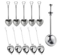 Focenat 11 Pièces Filtre à Thé, Infuseur Thé Coeur, Passoire à Thé en Acier Inoxydable, Boule à Thé Réutilisable avec Chaîne et Poignée, Passoire à Épices pour Cuisine, Tasse, Théière