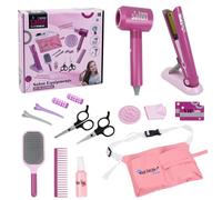 Focenat 15PCS Ensemble de Salon de beauté pour Filles, Coiffure Enfant Fille Jouet avec Sèche Cheveux, Coiffeur Accessoires de Coiffure, Coiffure Cadeau Princesse pour Fille 3 4 5 6 7 8 Ans
