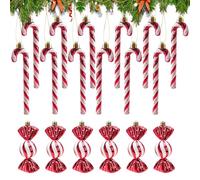 Focenat 18 Pcs Canne de Bonbons Plastique de Noël, Sucre d'Orge pour Sapin, Suspendus Candy Cane, Ornements et Pendentif de Décorations (Rouge)