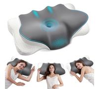 Focenat 2 en 1 Oreiller Memoire Forme pour la Nuque, Ergonomique Cervical Oreiller Orthopédique de Soutien du Cou pour Dormir sur Le côté, Le Dos et Le Ventre, 64 x 36 x 9/12cm
