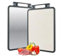 Focenat 2 en 1 Planche à Découper, Planche à Découper Antibactérienne, Planche à Découper Double Face en Acier Inoxydable 304 et Paille de Blé pour Légumes/Viande/Fruits (45 x 31 cm)