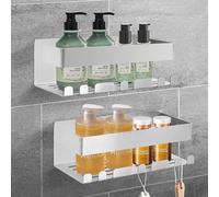 Focenat 2 Pièces Etagere Douche sans Percage,Étagère Salle de Bain sans Perçage,Etagere Douche Inox avec Crochets,Étagère de Douche Auto-adhésif,pour Le Gel Douche et Le Shampooing