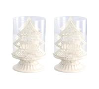 Focenat 2PCS Bougeoirs Vintage pour Tables, Blanc Chandelier en Métal, Pilier Bougeoir avec Couvercle D'écran en Verre, Chandelier Ouragan, Decorative Bougeoirs pour Centre de Table à Manger (Arbre)