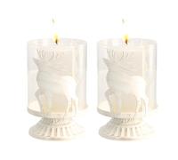 Focenat 2PCS Bougeoirs Vintage pour Tables, Blanc Chandelier en Métal, Pilier Bougeoir avec Couvercle D'écran en Verre, Chandelier Ouragan, Decorative Bougeoirs pour Centre de Table à Manger (Cerf)