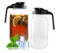 Focenat 2PCS Carafe en Verre avec Couvercle, 1.8 Litre Carafe à Eau avec Poignée, Bouteille en Verre à Large Ouverture, Cruche en Verre, Pichet à Eau pour Thé Glacé, Jus, Thé, Lait, Café