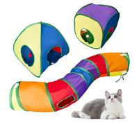 Focenat 3 en 1 Tunnel Chat Pliable, Jouet Tunnel pour Chat Interieur, Froissé Tente Chat, Tunnel Lapin, Jeux Chat Interactif avec Balle Cloche, Tunnel Tente Interactif pour Chat Chien Lapin (A)