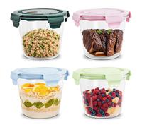 Focenat 4 Boîtes Alimentaires en Verre avec Couvercle Hermétique, 710ml Boîtes de Conservation Réutilisables, Rondes, Idéales pour Meal Prep, Micro-ondes et Lunch Box, Récipients en Verre