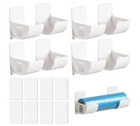 Focenat 4 Paires Support de Sac en Plastique, Distributeur de Sacs Poubelle, Film Alimentaire Support, Blanc, Adhésif, Support Mural Poubelles pour Cuisine, Salle de Bains et Armoire