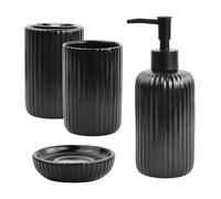 Focenat 4 pièces Accessoires de Salle de Bain en céramique, Porte-Brosse à Dents avec Distributeur de Savon, Gobelet de Salle de Bain, Porte-Savon, Decoration Salle de Bain (Noir)