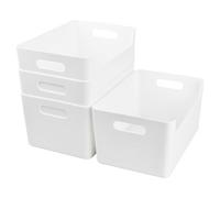 Focenat 4 Pièces Boîtes de Rangement en Plastique, Paniers de Rangement, Boite Rangement avec Poignées, Panier Organiseur Placard pour Cuisine, Salle de Bain, Bureau, Blanc, 25 x 17 x 13.5 cm