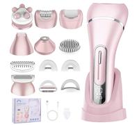 Focenat 7 en 1 Rasoir Electrique Femme,Tondeuse Bikini Femme,Tondeuse Femme Intime,Epilateur electrique,IPX7 Étanche,avec Station de Charge USB,pour La Visage Bras Jambes Aisselles Bikini (Rose)