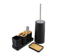 Focenat 7 Pièces Ensemble Salle de Bain Accessoire, Distributeur de Savon, Porte-Savon, Porte-Brosse à Dents, Brosse de Toilette avec Porte, Noir, Accessoire pour Salle de Bain