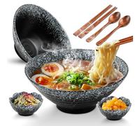 Focenat Bol Ramen Japonais, Lot de 2 Bols à Ramen en Céramique de 1000ml, Vaisselle Japonaise avec Baguettes, Cuillère et Bols à Tremper, pour Pâtes, Soupes, Salades, Collations, Céréales
