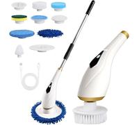 Focenat Brosse Nettoyage Electrique, Brosse Electrique Nettoyage Rotative La Maison, Brosses électriques avec Tige Télescopique Et 8 Têtes De Brosses Interchangeables pour Salle De Bain,Sol,Cuisine