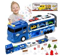 Focenat Camion Transporteur Voiture,Camion Wheels Transporteur,Transporteur Voiture Jouet Set,avec lumières et Sons comme,Pistes Pliables avec éjecteurs et 6 Mini Voitures,Cadeau pour 3 4 5 6+Ans