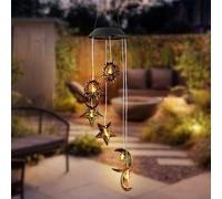 Focenat Carillon à Vent Extérieur, Étanche Solaire Lampe de Jardin Suspendue avec Soleil, Lune et Étoile, Carillon Éolien Décoratif Lumière LED Solaire Extérieur pour Jardin, Terrasse, Patio, Balcon