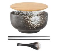 Focenat Ceramic Ramen Bowls, 1500ML Large Salad Bowls, Japanese Ramen Bowl Set, Chopsticks and Spoons, Fruit Serving Bowls, Soup Bowl, Noodle Bowl, Cereal Bowl (Blanc)