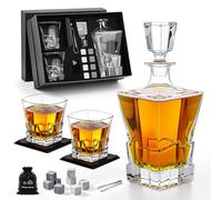 Focenat Ensemble carafe à whisky, coffret cadeau, carafe à whisky de 800 ml, 2 verres, 8 pierres, carafe à whisky et verres, cadeaux pour hommes