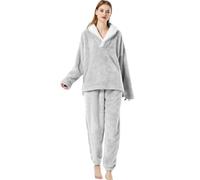 Focenat Ensembles de Pyjama Chaud et Doux,Vêtements de Nuit Revers,Flanelle Sleepwear,Ensembles de Pyjama Polaire,Idéal pour rester au chaud en hiver (FR/ES, Âge, Micro, L, Gris)