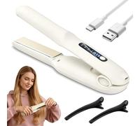 Focenat Fer à Lisser Sans Fil 2 en 1 Lisseur Boucleur Cheveux, 4 Températures Réglables 140-200°C, avec Écran LED, Mini Lisseur de Voyage USB Rechargeable 4000 mAh, pour Tous Types de Cheveux (Blanc)