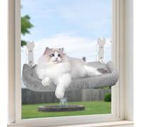 Focenat Hamac Chat Fenêtre Pliable, 60x30cm Grande Perchoir Avec Ventouse Puissante, Tapis Réversible, Lit Pour Chats Jusqu'à 25kg, Gris