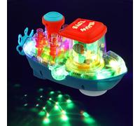 Focenat Jouet Musical et Lumineux 3-en-1 avec Fonction de Mouvement, Jouet à Engrenages Transparent en Forme de Bateau, Jouet Électrique pour Enfants de Plus de 3 Ans