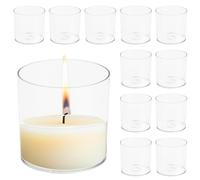 Focenat Lot de 12 Photophore Bougie Transparent, Ø6 x 6cm H Porte-Bougie Chauffe-Plat en Plastique, Supports pour Bougies Chauffe-Plat, Décoration Table Bougeoir pour Fête de Mariages, Soirées, Maison