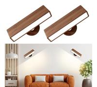Focenat Lot de 2 Applique Murale Intérieure Bois, Lampe Murale sans fil Rechargeable USB, Rotatifs 360° Lampe de Chevet Chambre, Réglage de La Luminosité Applique Murale Sans Fil Chambre pour Chambre