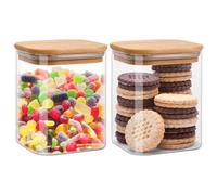 Focenat Lot de 2 Bocaux en Verre avec Couvercle en Bambou, 800ml Bocaux Conservation, Pot à Épices en Verre, Bocal Hermétique avec Couvercle, Bocaux Rangement Cuisine pour Grains de Café, Riz, Noix