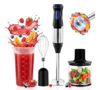 Focenat Mixeur Plongeant 4-en-1, 1000W Mixeur Plongeur en Acier Inoxydable, 5 Vitesses Réglables et Mode Turbo, avec Fouet, Hachoir 500ml & Verre Doseur 700ml, Idéal pour Purées, Soupes & Smoothies
