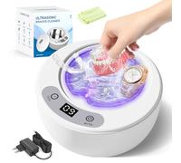 Focenat Nettoyeur Ultrasons 49000Hz avec Lampe UV, 5 Mode Nettoyeur Gouttiere Dentaire, Ultrasonic Cleaner, 200ml Bac Ultrason pour Prothèses Dentaires Protège - Dents Bijoux