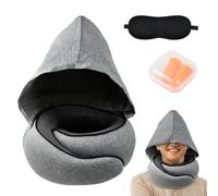 Focenat Oreiller de Voyage à Capuche pour Avion, Coussin de Nuque pour Voyage, Oreiller de Voyage en Mousse à Mémoire de Forme pour Adulte, Coussin de Voyage pour Voiture Train Bureau